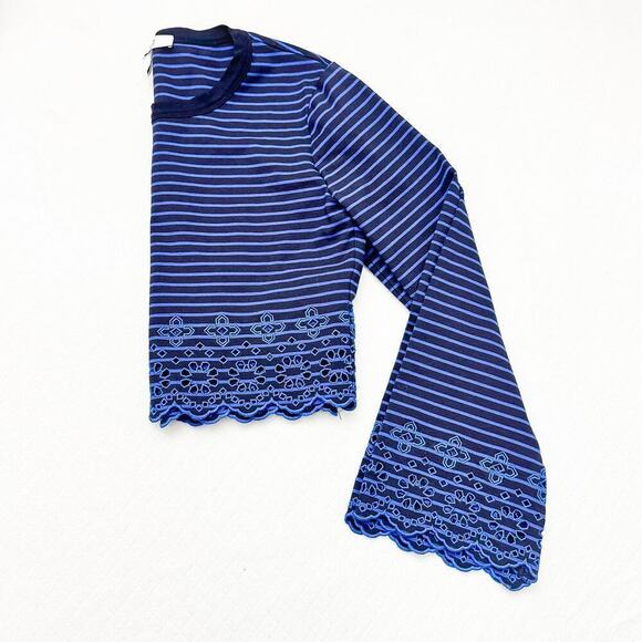 Derek Lam 10 Crosby Striped Top Lace Embellished Edge Size M - Picture 7 of 7